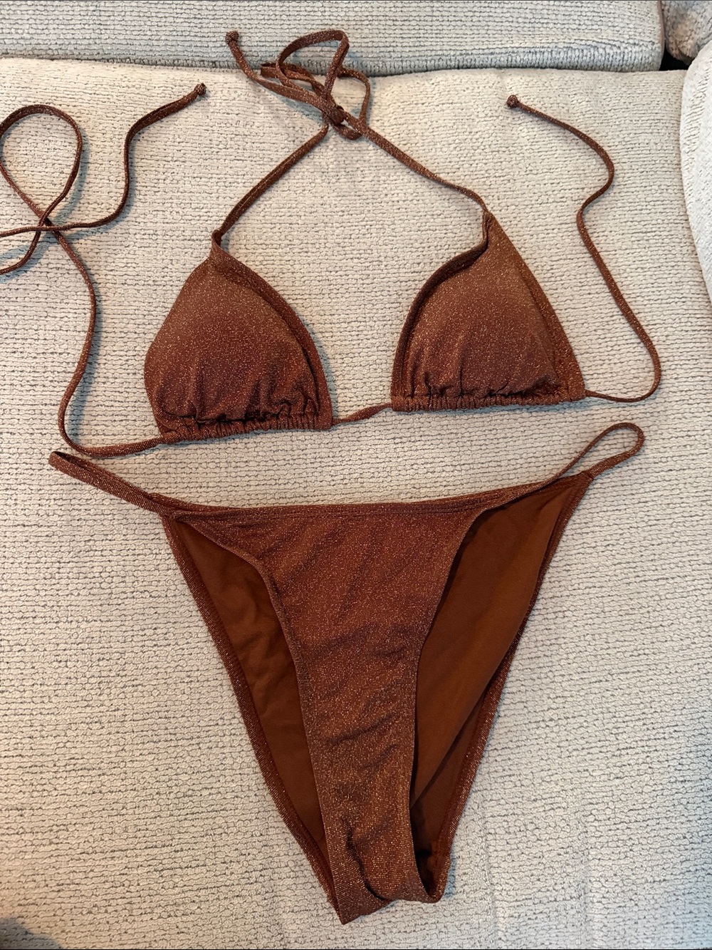 Cabana Del Sol Women’s Shimmery Brown Triangle Bikini Top and Bottom Set